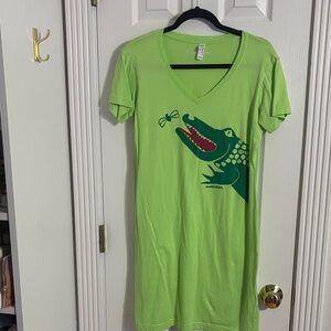 Marushka Lime Green T-Shirt V-Neck Dress with Alligator Graphic